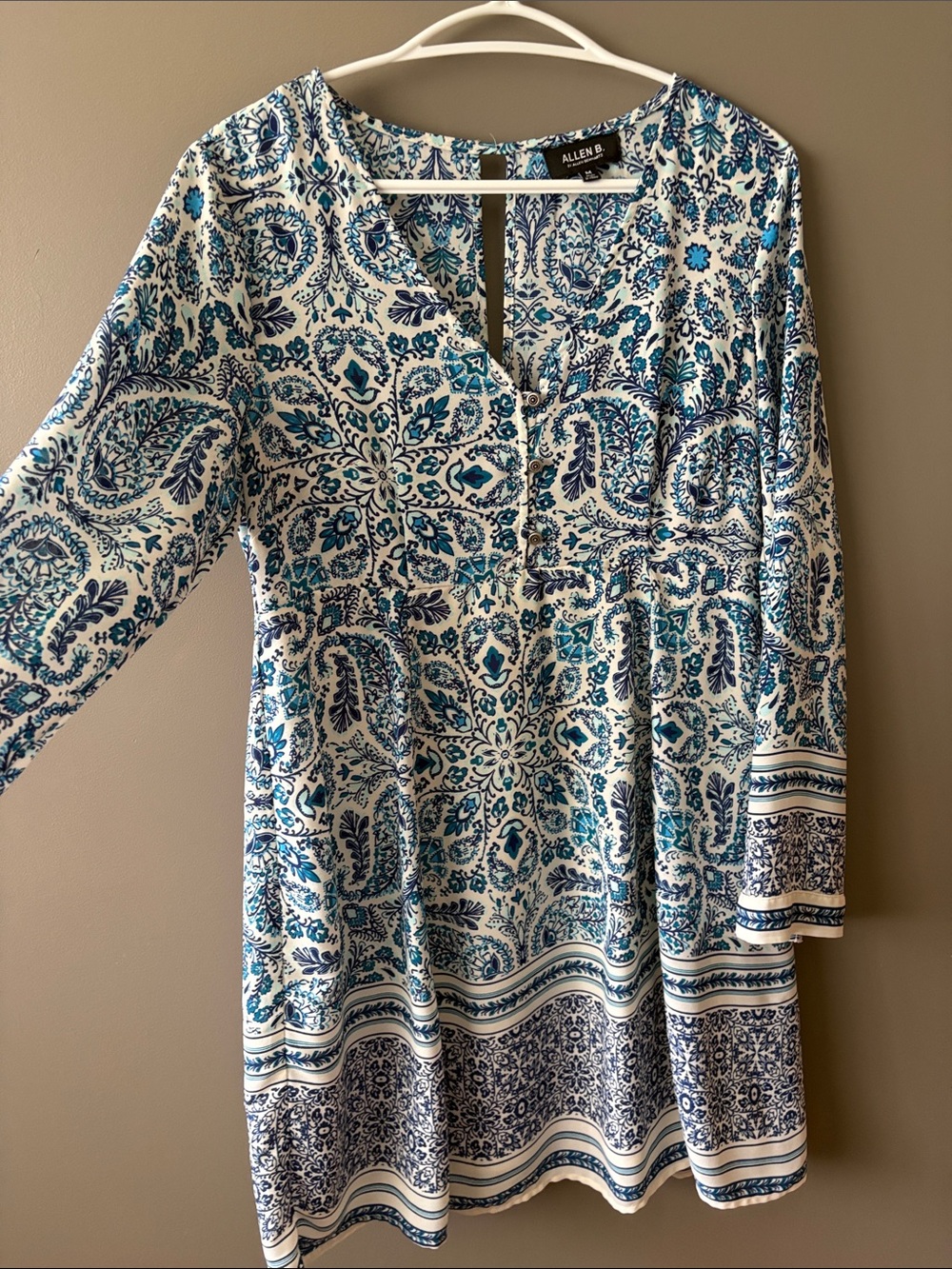 Allen B. by Allen Schwartz White and Blue Paisley Midi Dress